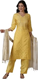 Aurelia Red Zari Embroidered Kurta, Palazzo and Dupatta Set Price In India