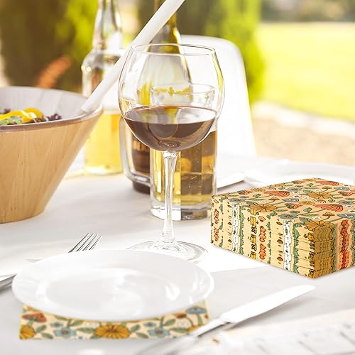 Miniatura 6 de AnyDesign 80 servilletas de papel florales bohemias, desechables, hongos, flores, ojos, almuerzo, retro, hippie, postre, cena, servilletas de mano