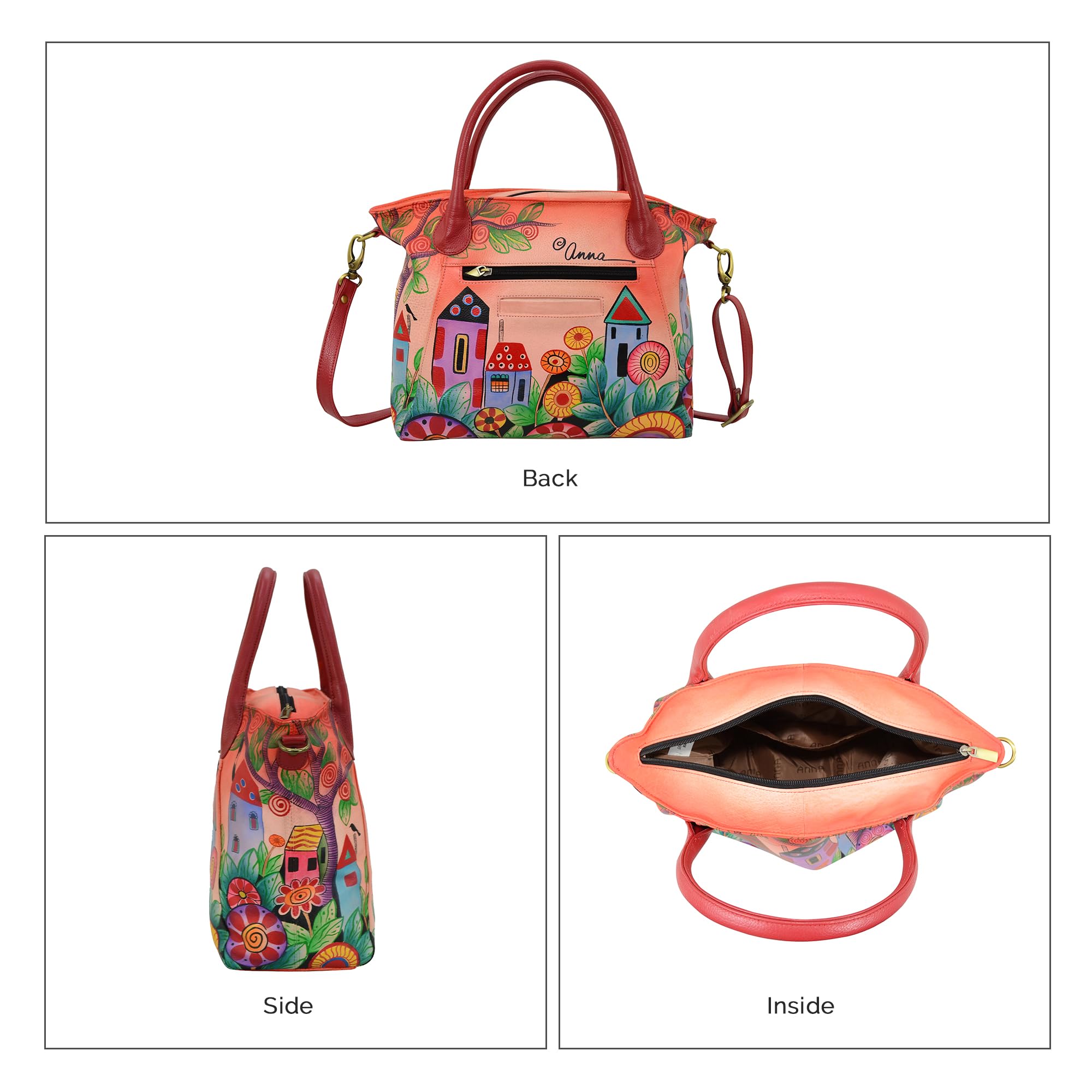 Anna by Anuschka womens Anna Anuschka, Handpainted Leather Slouch Tote Bag-village of Dream Shoulder Handbag, Village Dream, One Size US