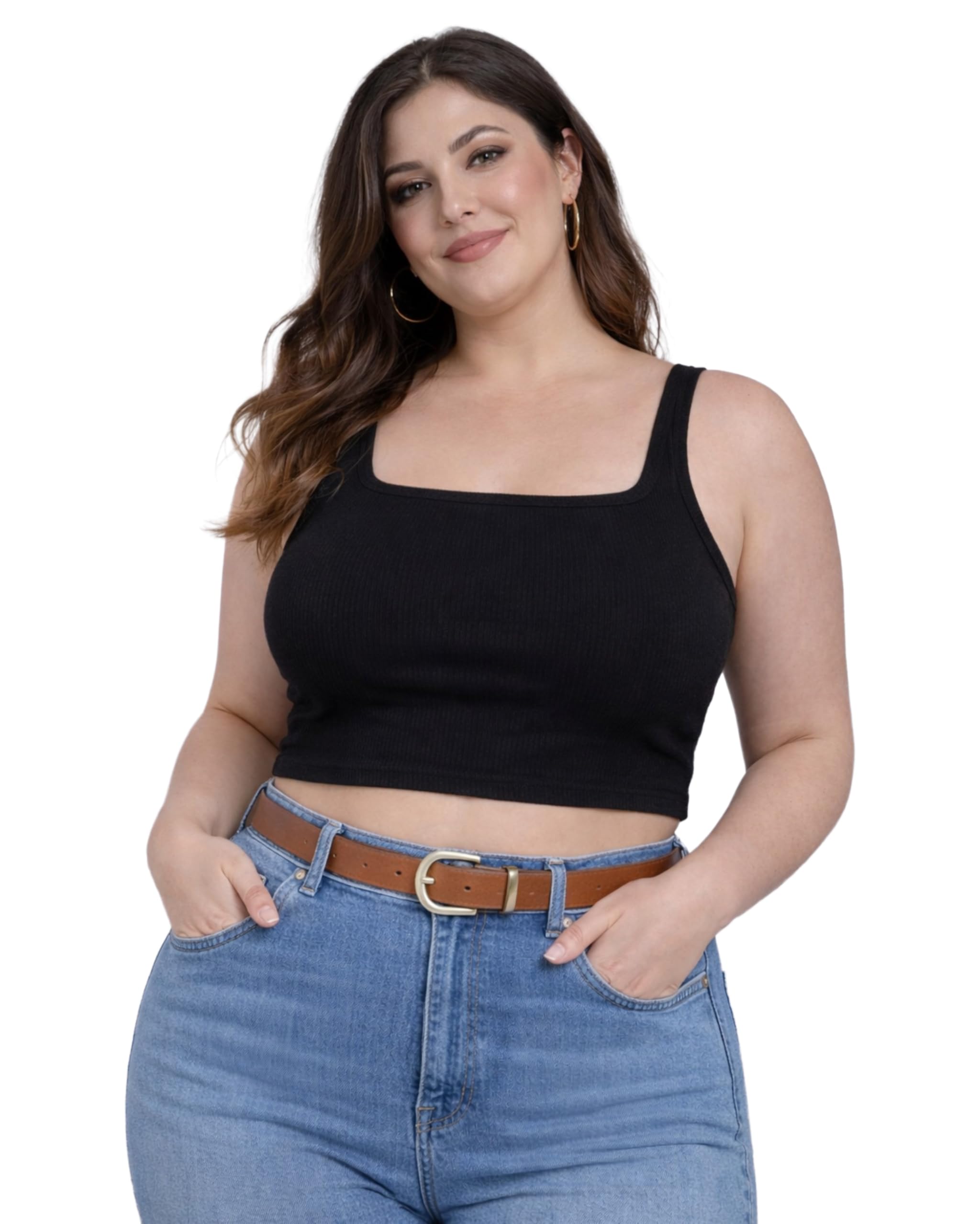 Women's Plus Size Ribbed Crop Top, Square Neck, Sleeveless Casual Tank-picture-29