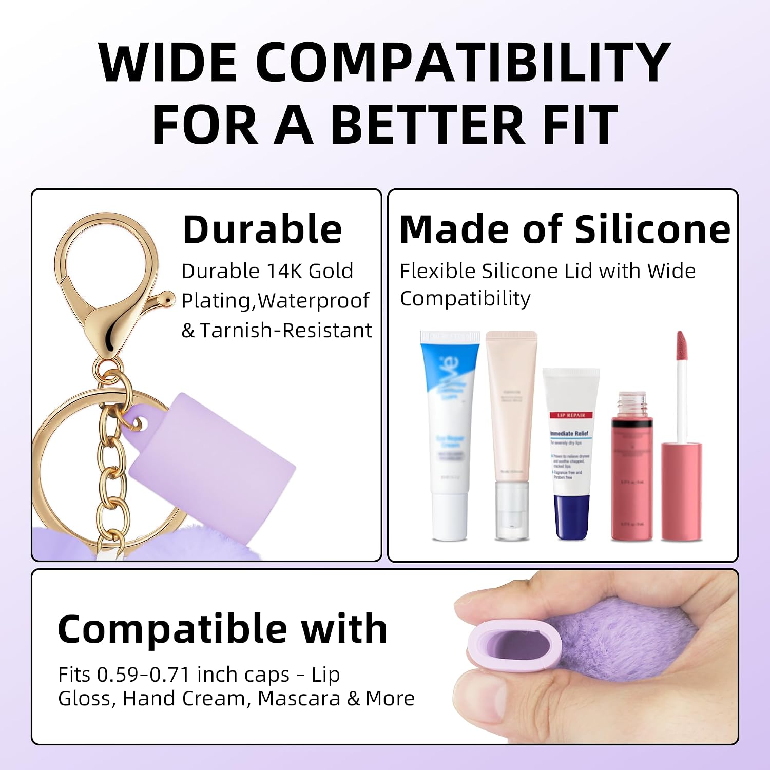 Lip Gloss and Hand Cream Keychain Cap Holder, Fits Chapstick and Fits Summer Fridays Lip Balm, Cute Portable Accessory image 2