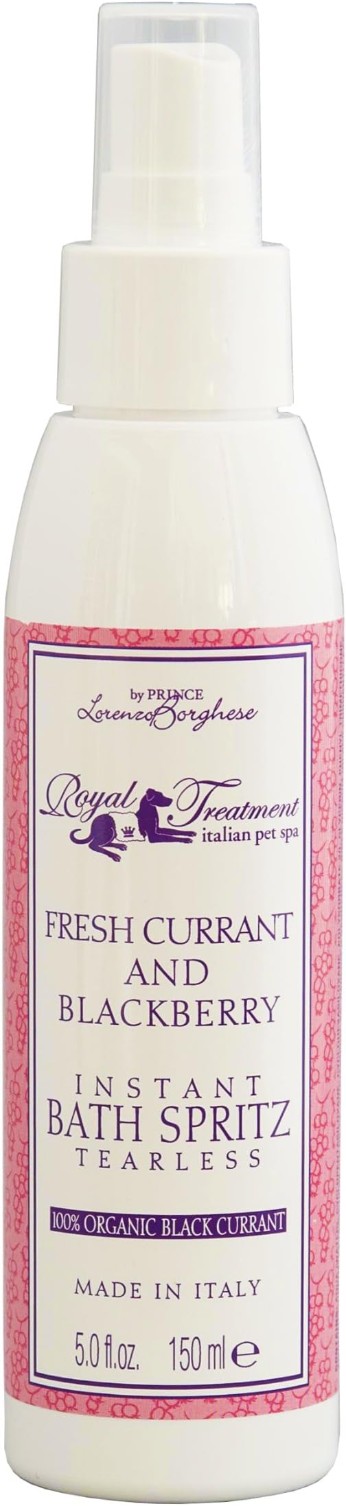 Royal Treatment Organic Fresh Currant and BlackBerry Tearless Instant Bath Spritz for Pets, 5-Ounce