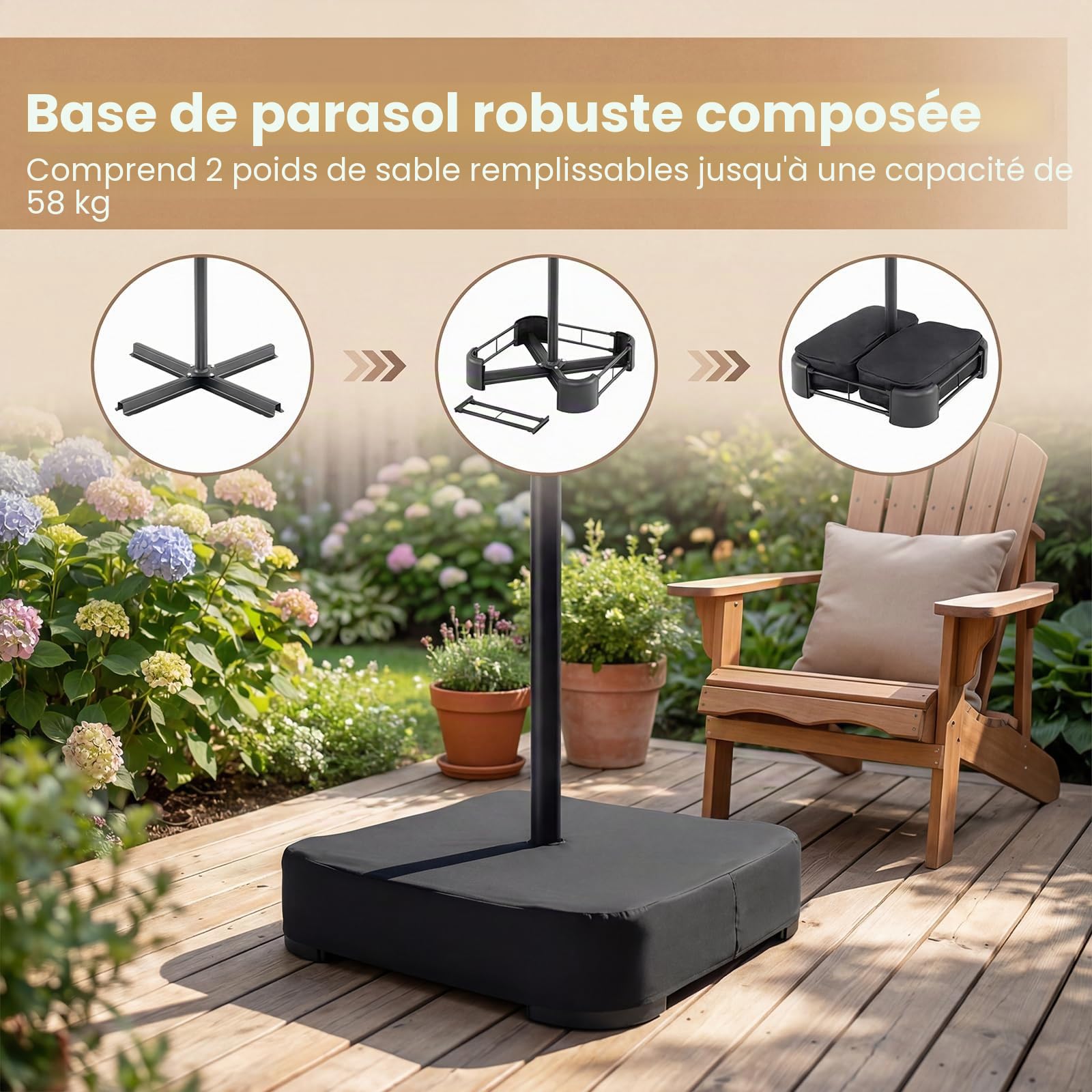 GOPLUS Parasol de Jardin Exterieur avec Pied, 4,6x2,8M Grand Parasol Double avec 48 LED Solaires, Manivelle, 12 Baleines, Protection Solaire, pour Terrasse Marché Patio