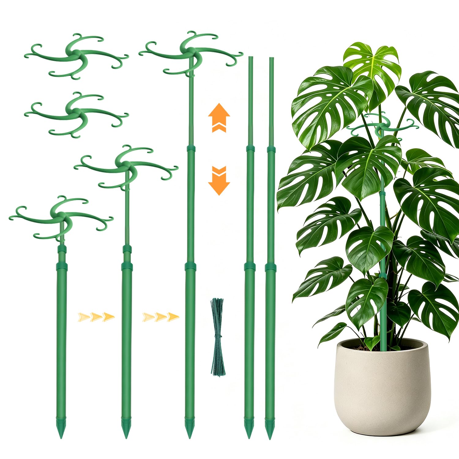 Telescoping Plant Stakes, 5pcs 17.1 to 42.3IN Adjustable Plant Supports