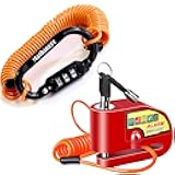 Motorcycle Alarm Disc Brake Lock Red and Motorcycle Helmet Lock with Extra Long 8.2ft Anti-Theft Cable