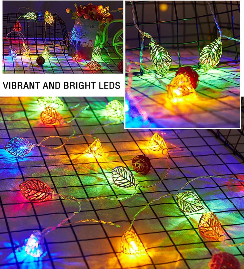 guirnaldas luminosas, Luces de cadena hojas doradas creativas | hadas hierro forjado | decorativas LED con pilas for bodas, Navidad, cumpleaños, vacaciones(Colourful,4.9FT(10LED))