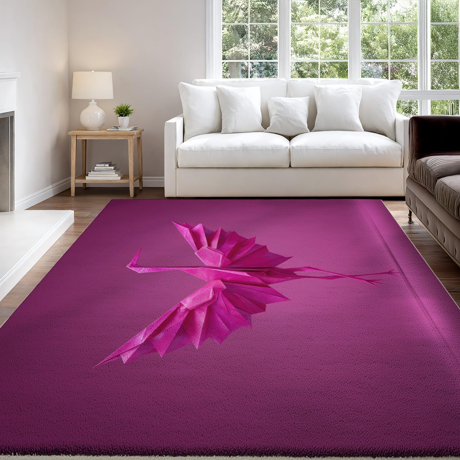 Generico Tappeto Astratto Gru Di Carta Danza Arte per soggiorno 50 x 80 cm Tappeto a pelo corto per sala da pranzo, Tappeti lavabili in lavatrice, Antiscivolo per cucina Rosa Brillante