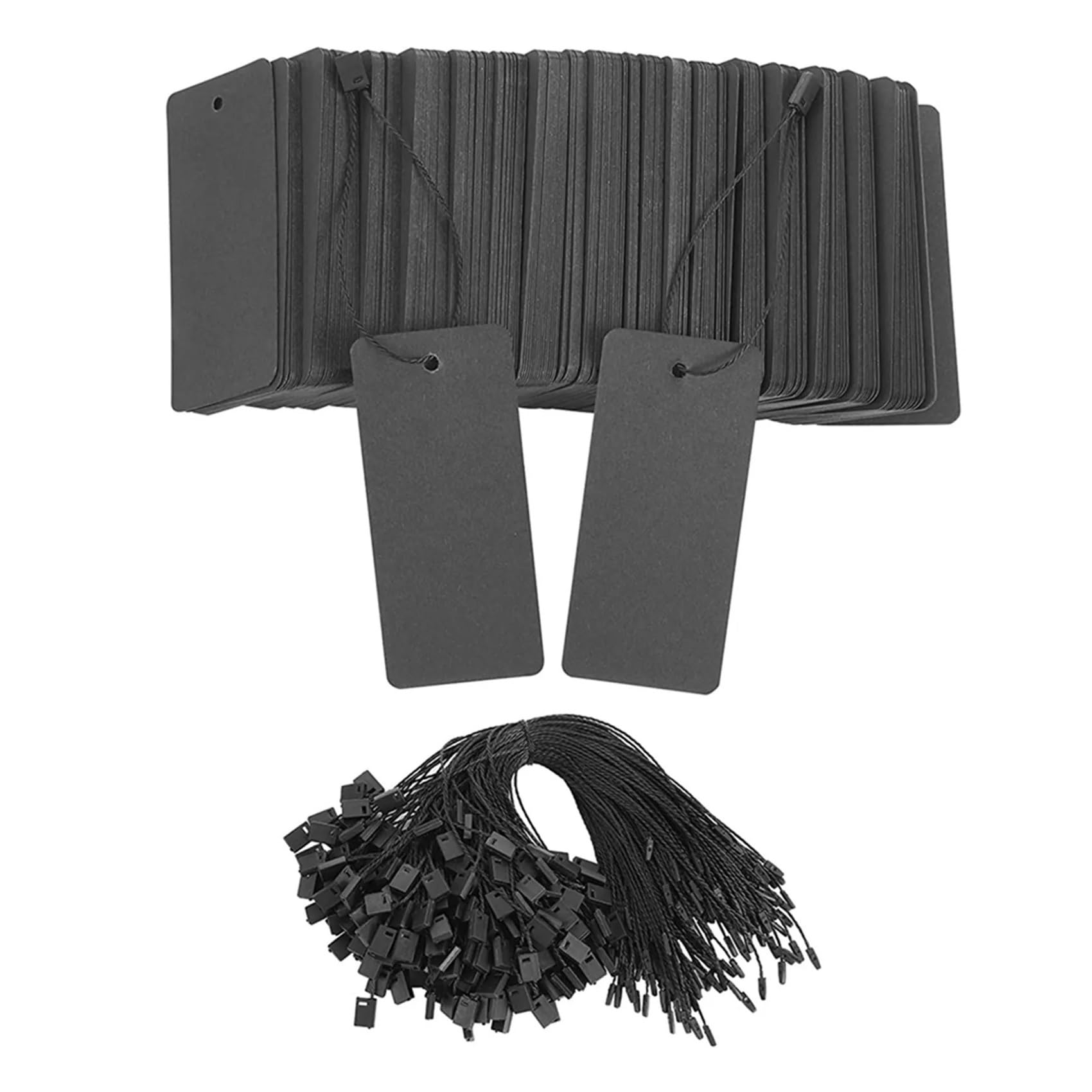 Lot de 1200 étiquettes de prix vierges noires avec ficelle - Étiquettes cadeaux avec épingles de sûreté - Étiquettes personnalisées en papier kraft noir