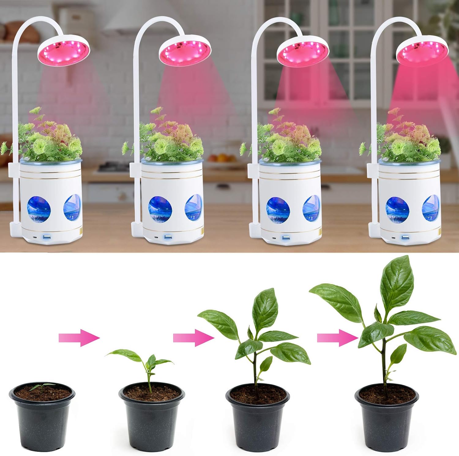 Lampe de plante Tactile Blanche 4 en 1 Lampe Croissance Plantes RGB 360° Réglable 10 Luminosités Veilleuse Enfant Pot de Fleurs Lampe Intérieure Bureau 3000k-5000k Lumière — vue 6
