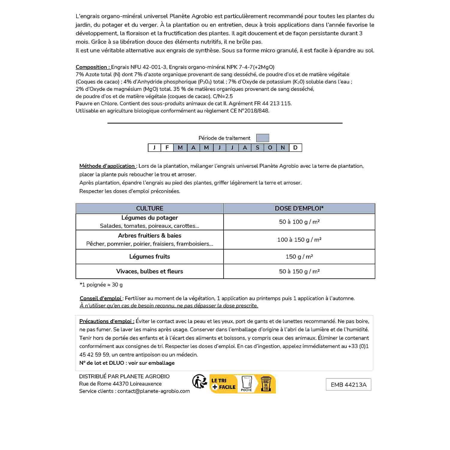 Engrais micro granulés 7-4-7 universel 20 Kg