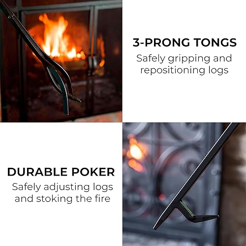 Miniatura 5 de Plow & Hearth Juego de 5 herramientas compactas de hierro forjado a mano para chimenea de 27.5 pulgadas  Mango de hierro forjado negro para