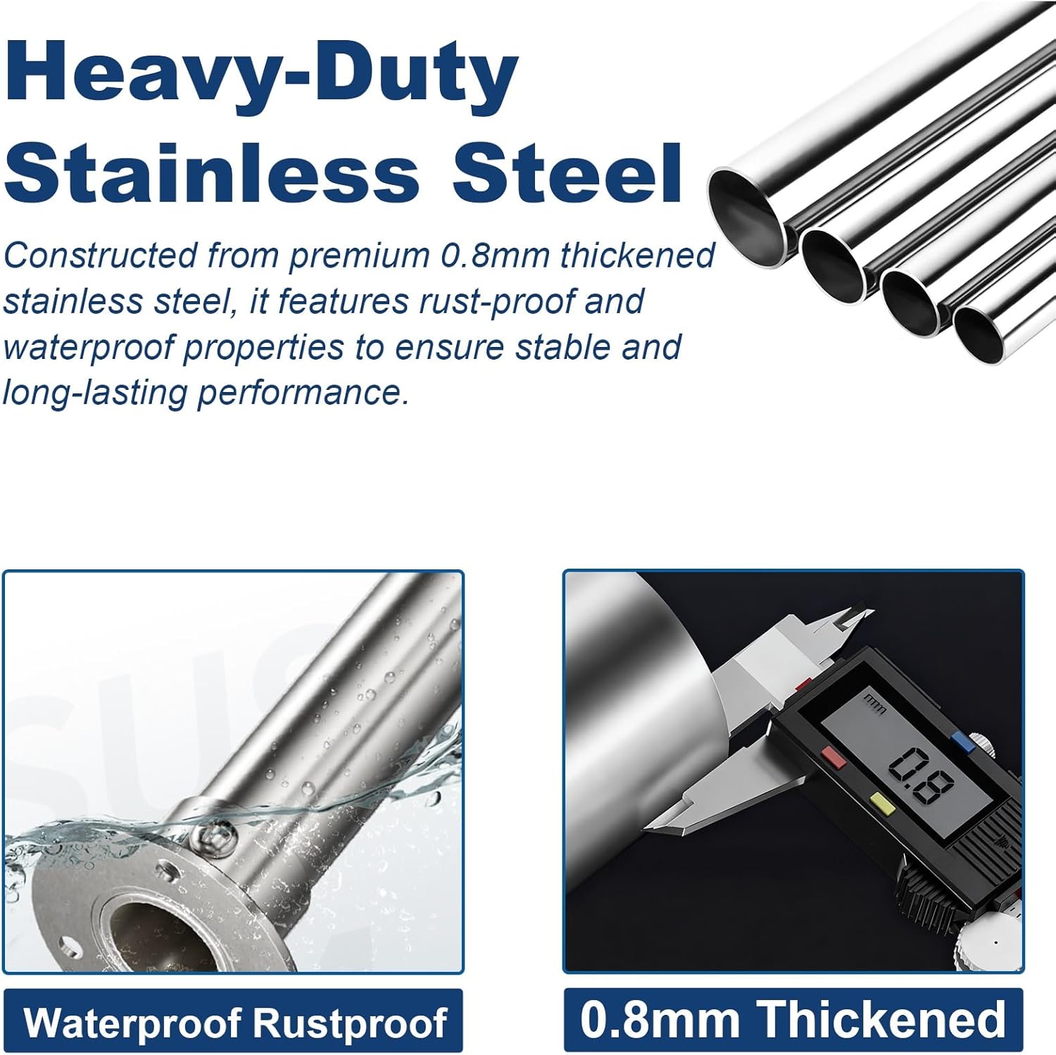 Heavy Duty Mountable Drilling Closet Rod, U-Shaped End Caps, Wardrobe Hanger Rail for Window, Bathroom, Room Divider - 66cm/26in Durable Closet Pole