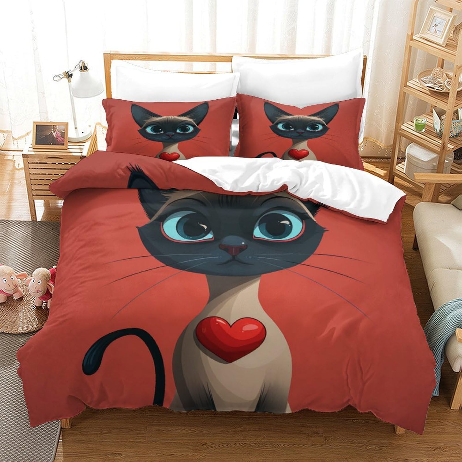 P1S9U7W5Y Cute Cartoon Cat 3D Printed Duvet Cover Set 3pcs Microfiber Cat Bedding Set SuperKing