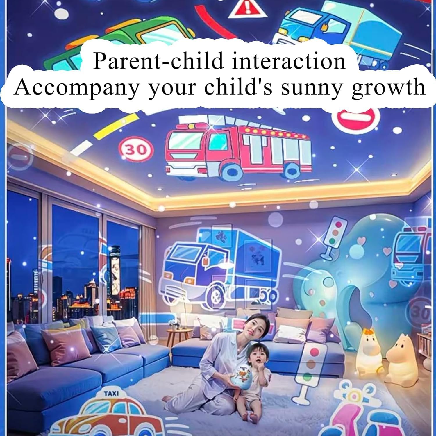 Kids Cartoon Projector Lamp, Cartoon Robot Car Projection Lamp, Rechargeable Robot Night Light with 12 Slides+360° Rotation Silent Kids Night Light, Christmas Birthdays Gifts