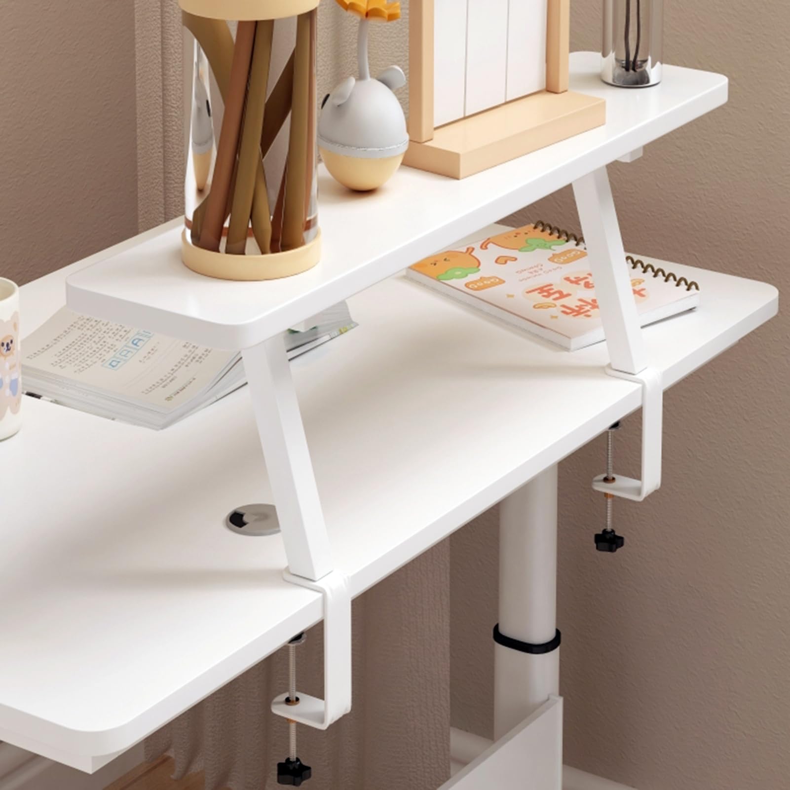 Klemmbares Schreibtisch Organizer Regal, Adjustable Desk Shelf Clamp Schreibtischregal Klemmbar Aufbewahrungsregal Erhöhter Schreibtisch Organizer mit Klemme Tischverlängerung (Weiß, 80cm/31.5in)