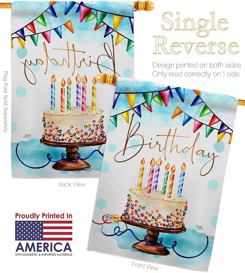 Birthday House Flag Celebration Cake Gift Present Candy Bouquet Occasion Anniversary Party Small Decorative Yard Banner Made In USA 28 X 40