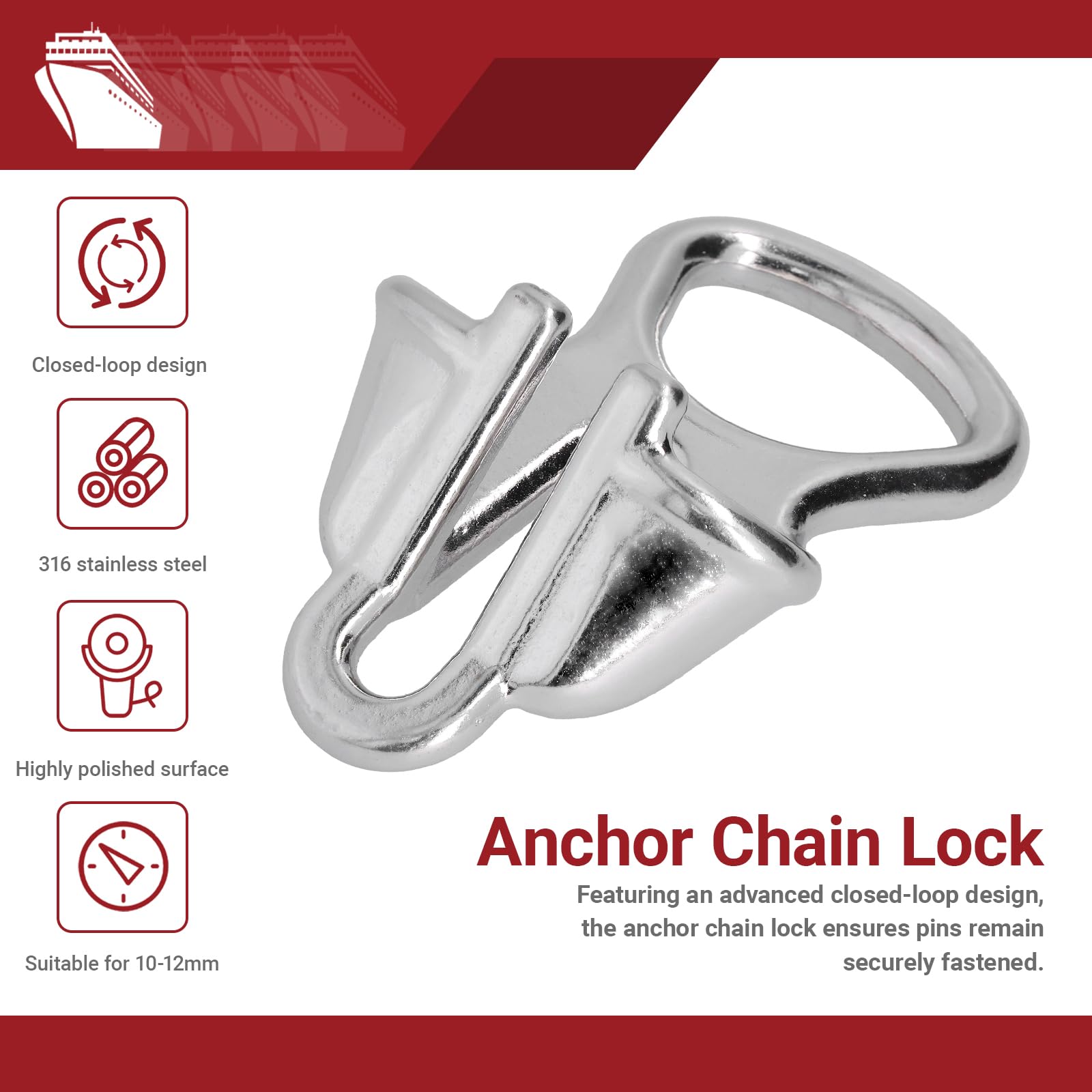 Ankerkettingslot, voor 0,4-0,5 inch ketting Ankerkettingslot Touwaanlegapparaat 316 roestvrijstalen hardware