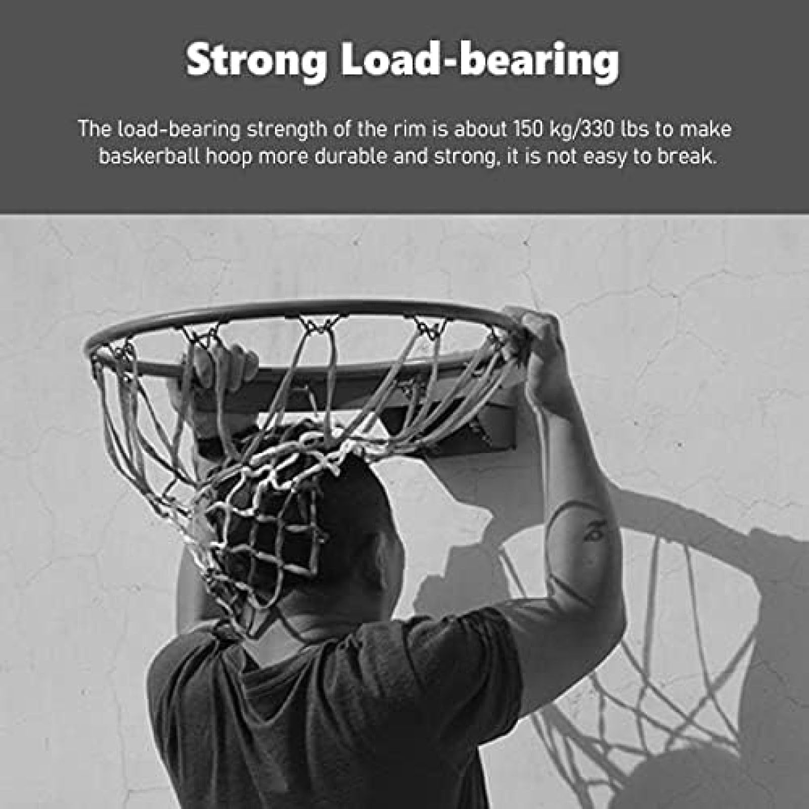 Canestro da basket professionale con bordo e rete, montaggio a parete, porta da basket per palestra e scuola, doppie molle, capacità di carico 150 kg, design resistente