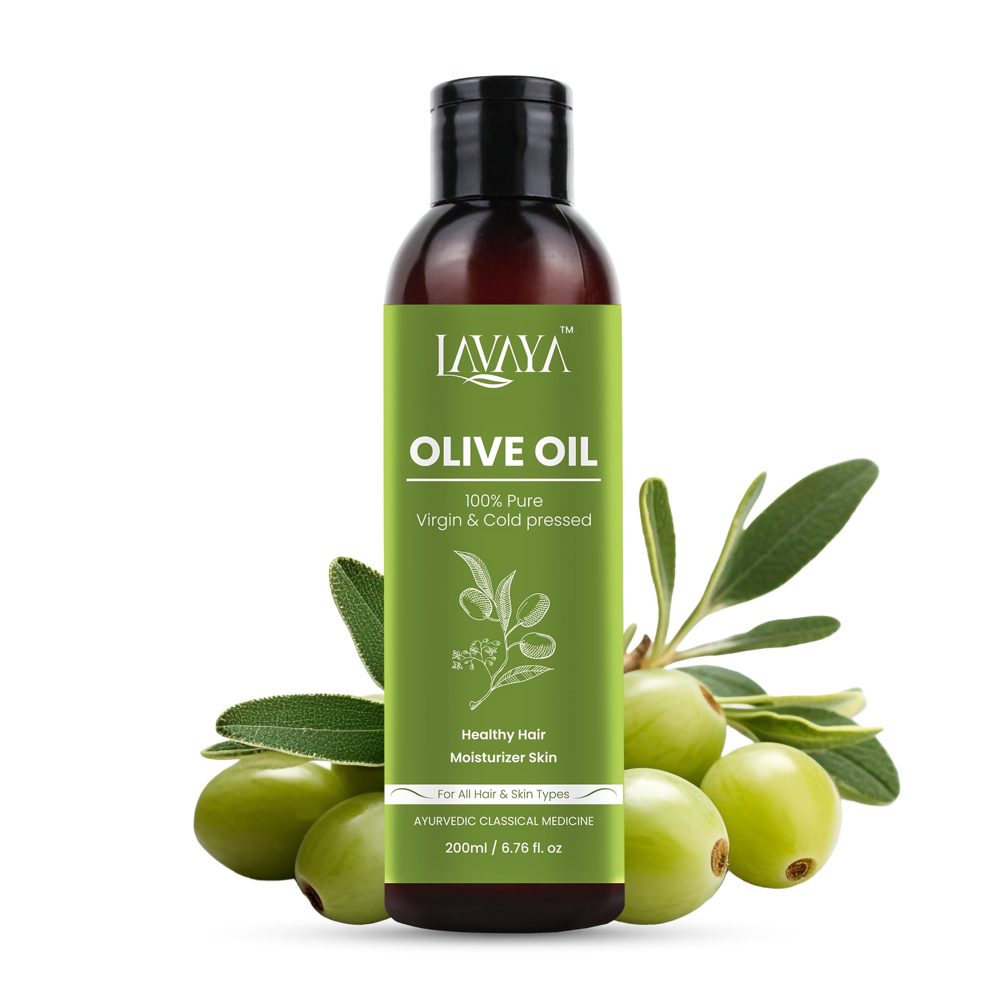 Lavaya Olive Oil 100% Pure Cold Pressed – Multipurpose Beauty Oil for Hair Growth, Glowing Skin, Anti-Aging, Face Care, Body Massage, Stretch Marks, Dry Skin Repair – Vitamin E Rich – 200ml Bottle