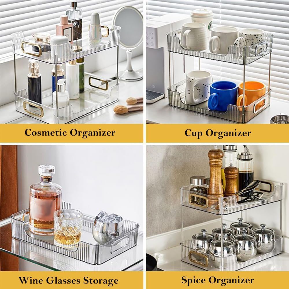 Organizer da bagno a 2 ripiani trucchi mensola per cosmetici prodotti per la cura della pelle porta profumo vassoio da toeletta organizer da cucina e portaoggetti (Vassoio)
