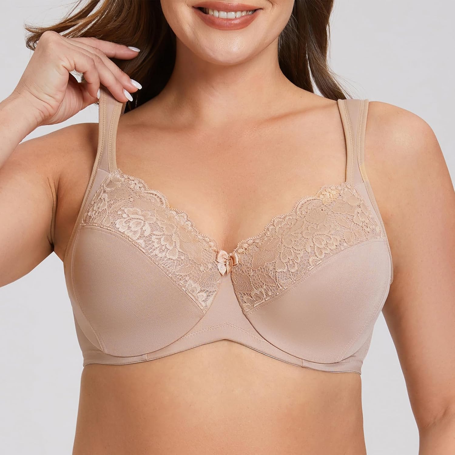 MELENECA Women's Floral Lace Non-Padded Minimizer Full Coverage Underwire Bra