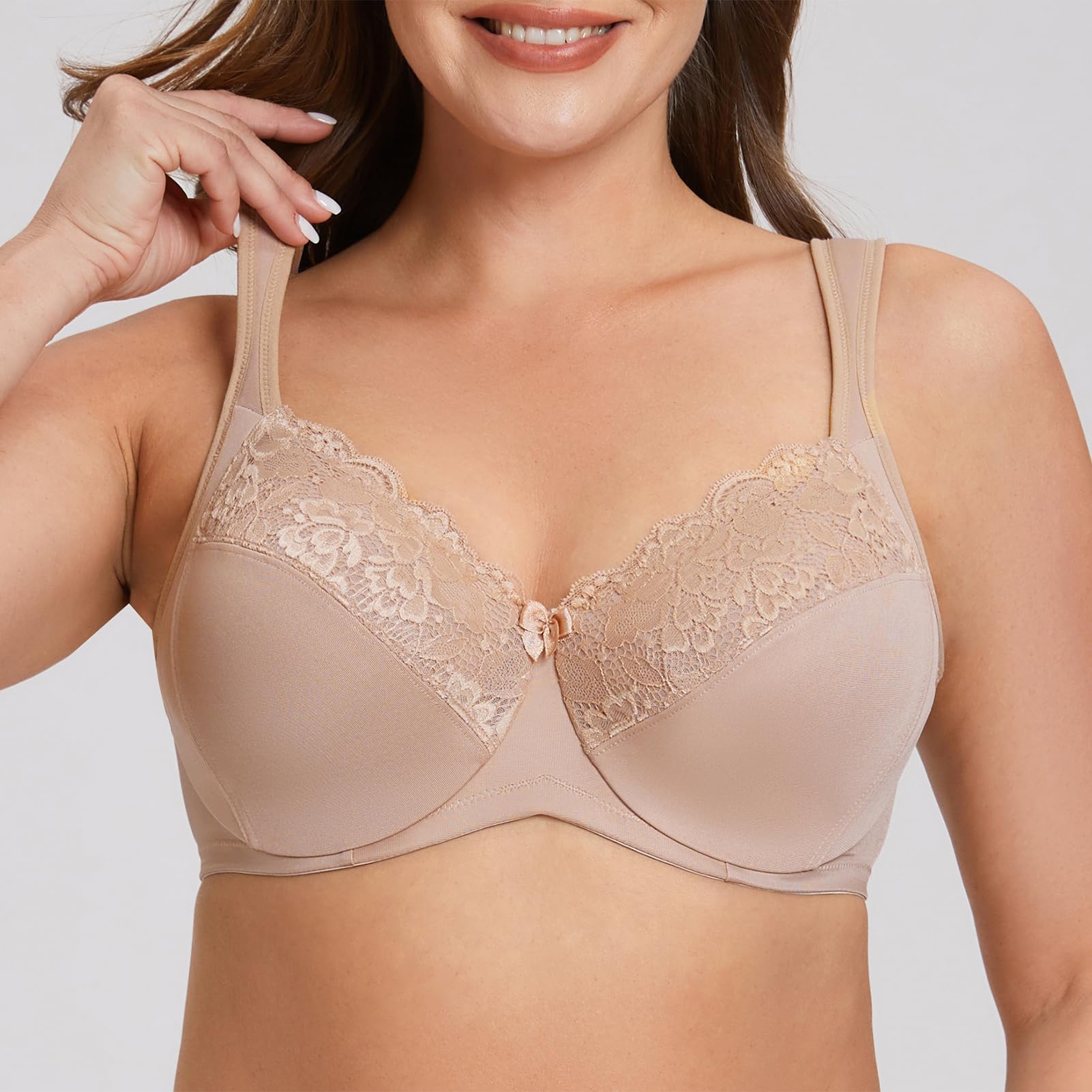 MELENECA Damski biustonosz Minimizer Full Cover Plus Size Fiszbiny Koronkowe