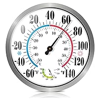 Vista 1 de Outdoor Thermometer Hygrometer - 12'' Indoor Outdoor Thermometer Wireless, Indoor Thermometer for Room Home Temperature, No Battery, Wall Bronze 8