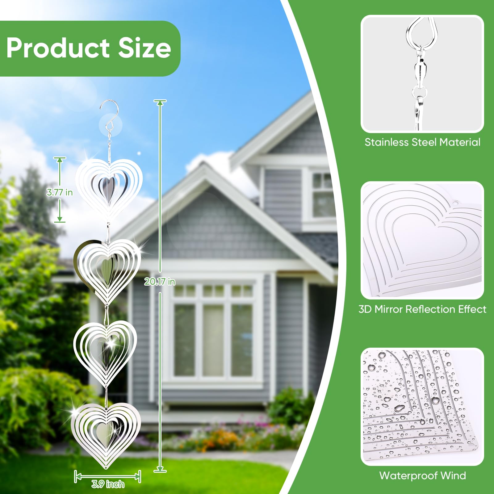 12PCS Bird Deterrents for Outside Patio Wind Spinners Outdoor Garden Decor for Outside Reflective Stainless Steel Bird Scare Devices - Scare Birds Away