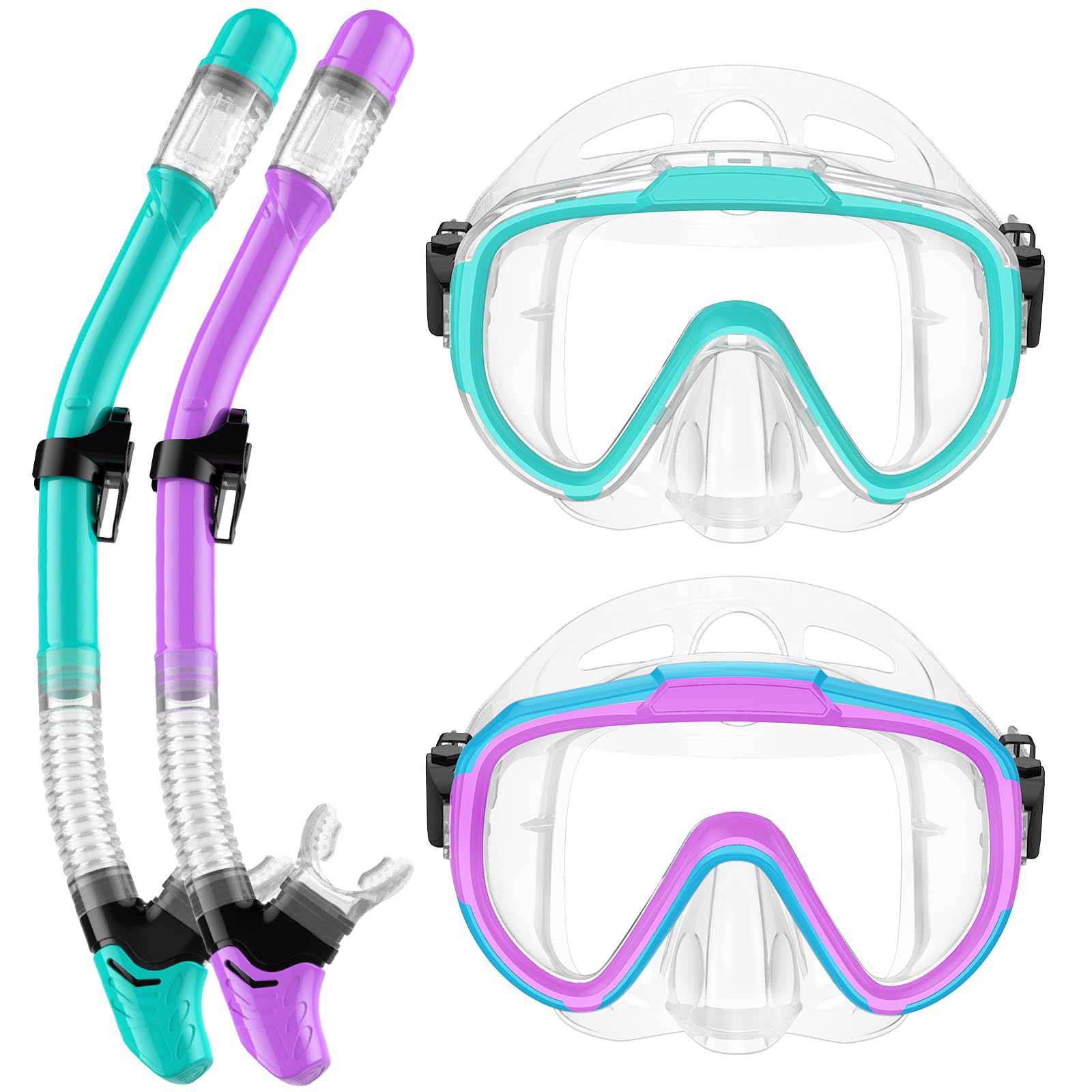 Lealinga Snorkel Set Kids 6-14 Anti-Fog Panoramic View Children Snorkel Set Dry Top Snorkel Mask for Youth with Travel Bag Diving Set for Snorkeling Scuba Diving Swimming Travel