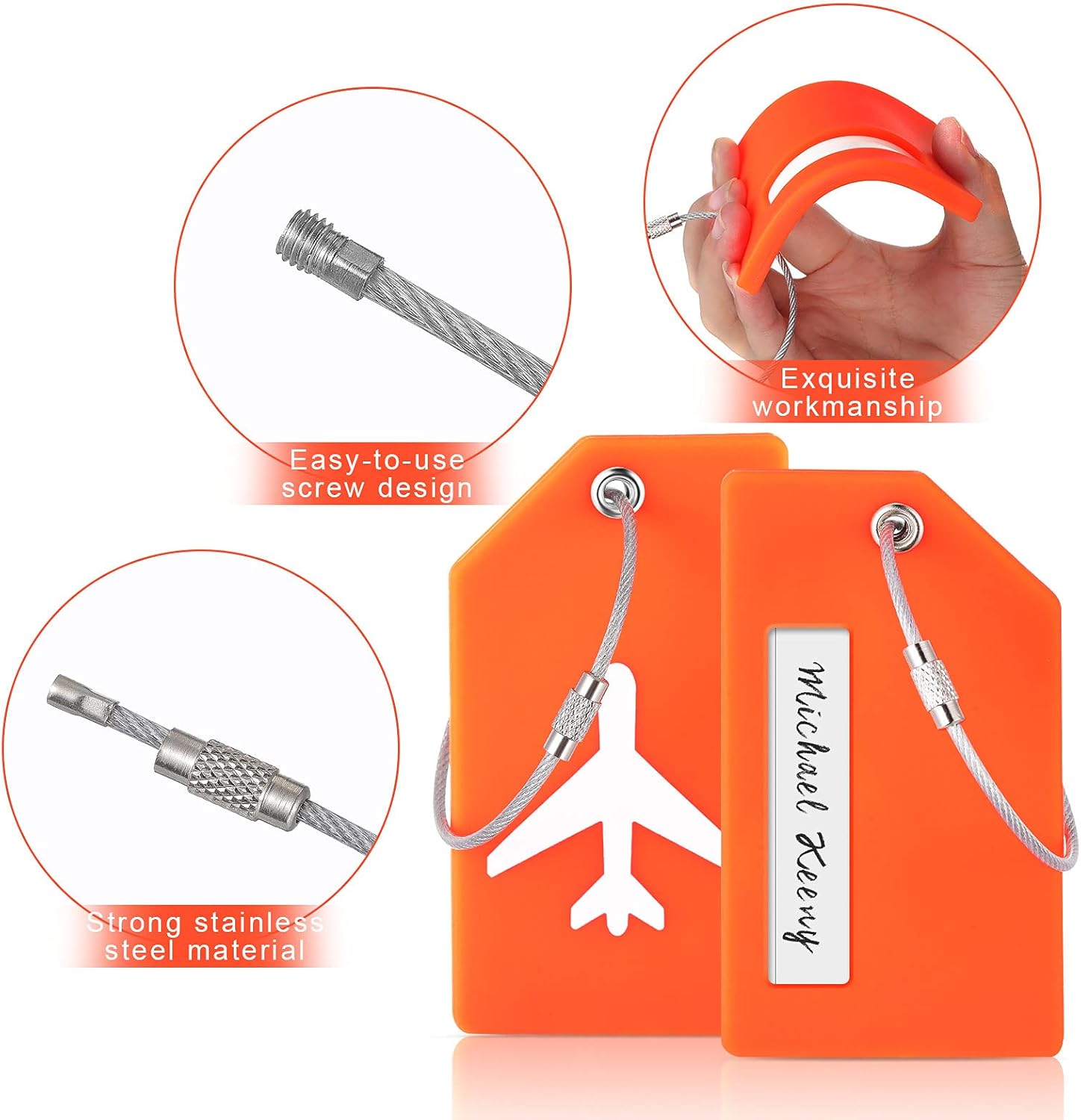 8 Pieces Luggage Tags Silicone Luggage suitcases Tags for Travel Luggage Name Tags Includes Name Cards with Partial Privacy Cover & Stainless Steel Loops for Secure Fastening (Orange) : Clothing, Shoes & Jewelry