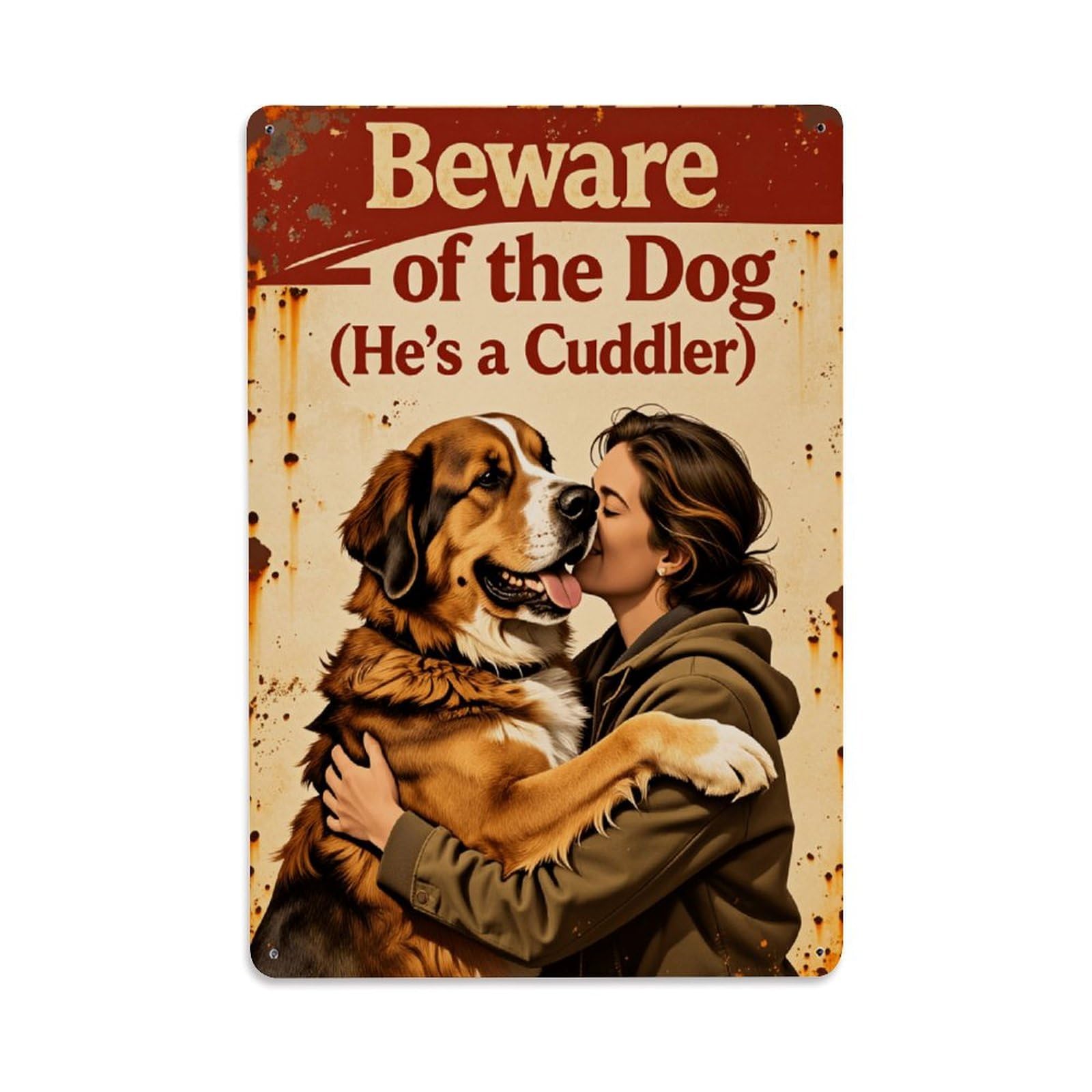 Enderetf Vintage Beware Of The Dog Sign- Tin Sign Metal Poster, Home Bar Garage Man Cave Cafe Indoor & Outdoor Wall Decoration 8X12inches