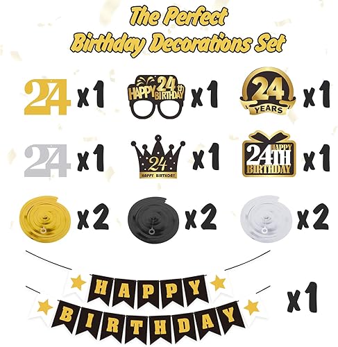 Miniatura 407 de LINGTEER Happy 65th Birthday Decorations Set - 12Pcs Black & Gold Swirls Streamer,Happy Birthday Bunting Banner,Cheers to 65 Years Old Bday Party
