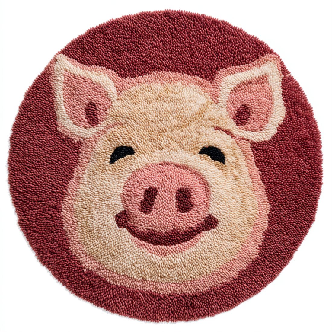 Rqwybcaxn D Iy Latch Hook Rug Kit For Teens Animal Embroidery Kit Cartoon Pig 80X80cm Roun Tapestry With Crochet Hook Study Craft Gift