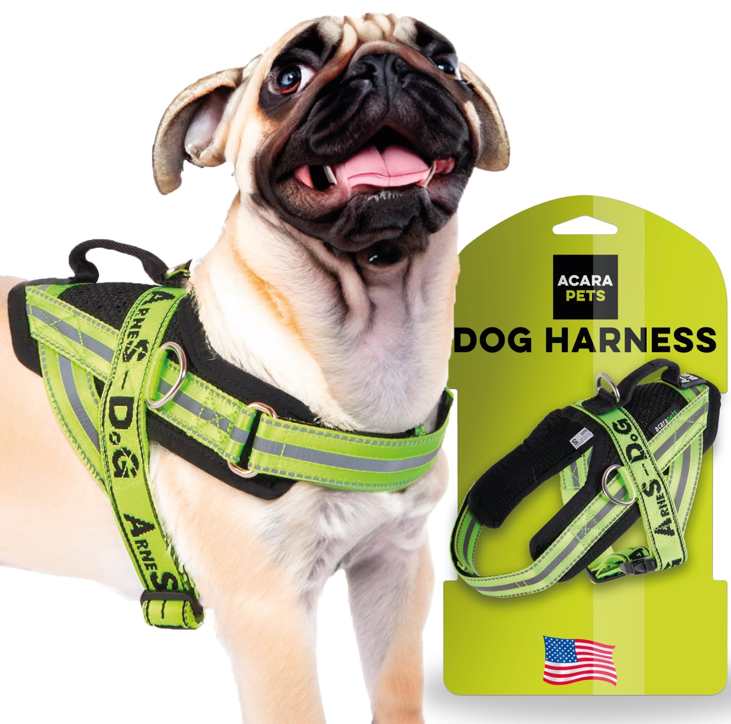 ACARAPETSDog Harness with 3 Metal Ring Anchors to Hold The Chest or Thorax, and not suffocate Your Neck. Attaches Quickly and Easily with a Unique snap Closure