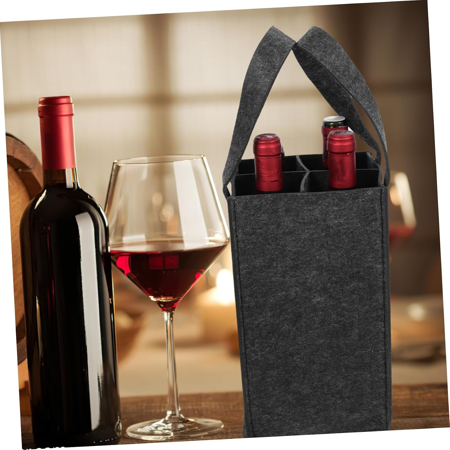 2Pcs Portable Reusable Wine Bottle Bag for 4 Bottles Sturdy Felt Carrying Bag Divided Compartments for Parties and Holidays