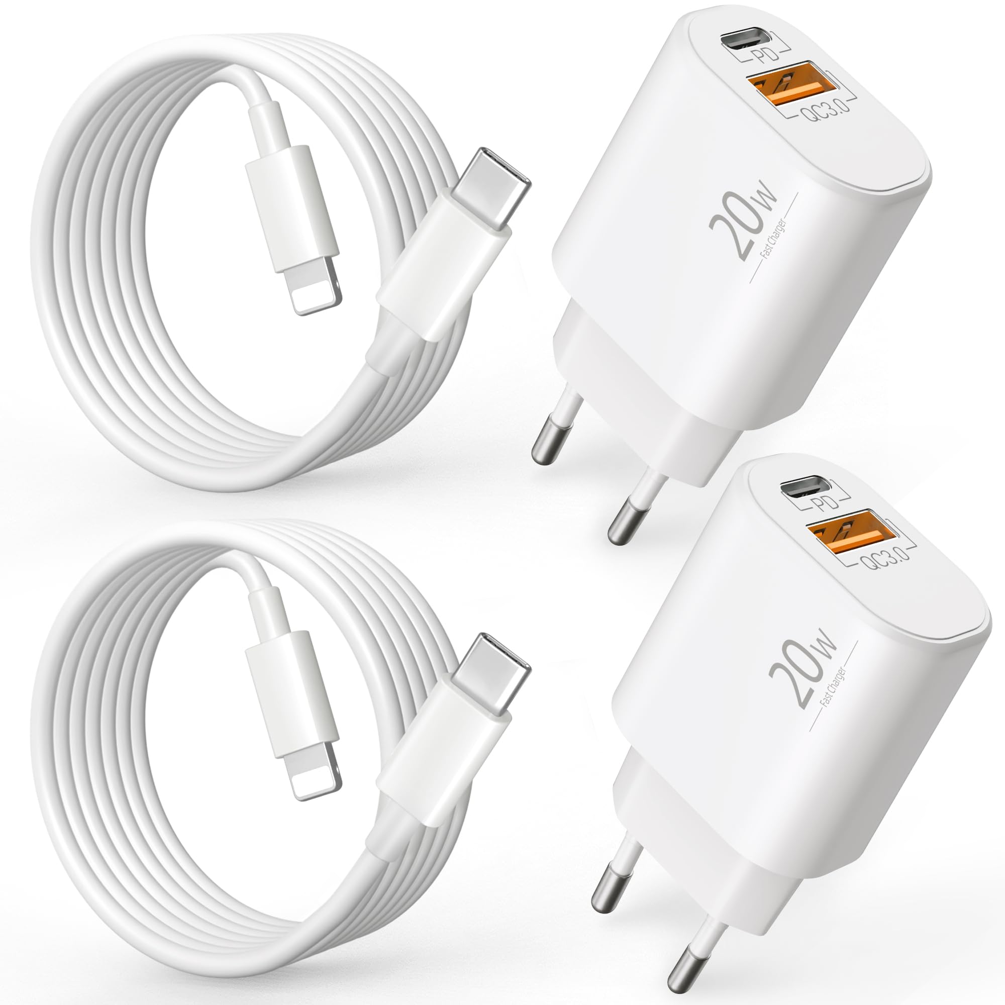 Sweguard IPhone Ladekabel Set [1M+2M] - 90° Winkel Schnellladekabel Mit MFi Zertifizierung