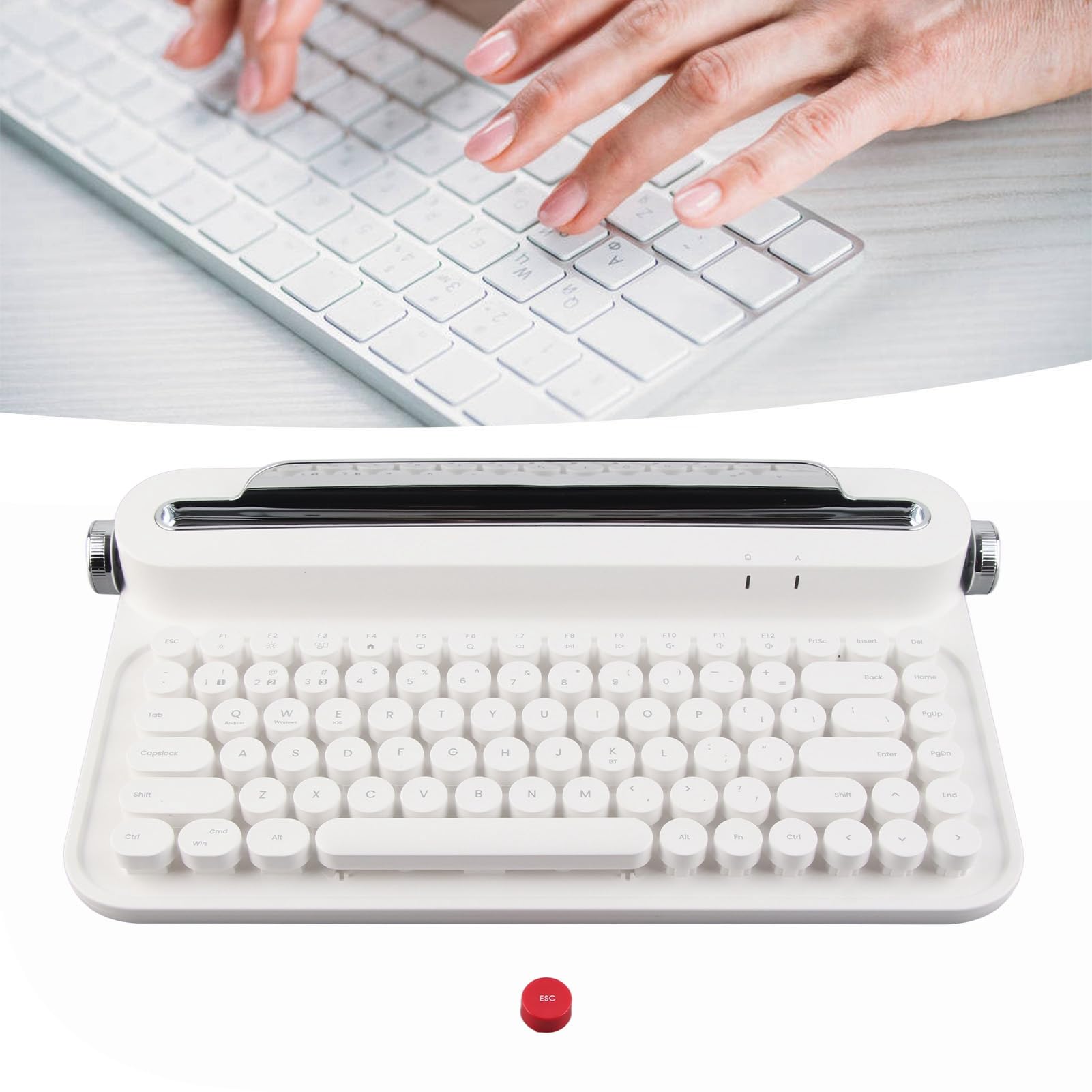 Tastiera Bluetooth retrò, tastiera per macchina da scrivere wireless da 33 piedi 86 tasti con supporto per smartphone integrato