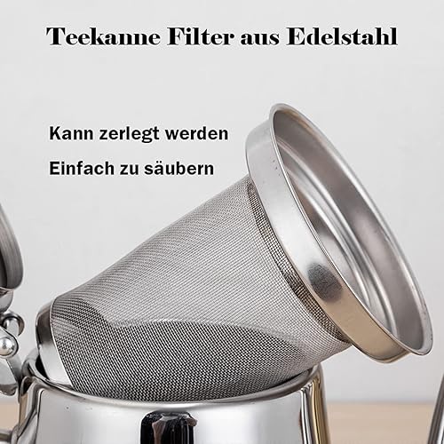 Miniatura 4 de Tetera dorada, tetera de acero inoxidable con infusores para estufa de té suelta, tetera con mango ergonómico para gas, inducción, estufas