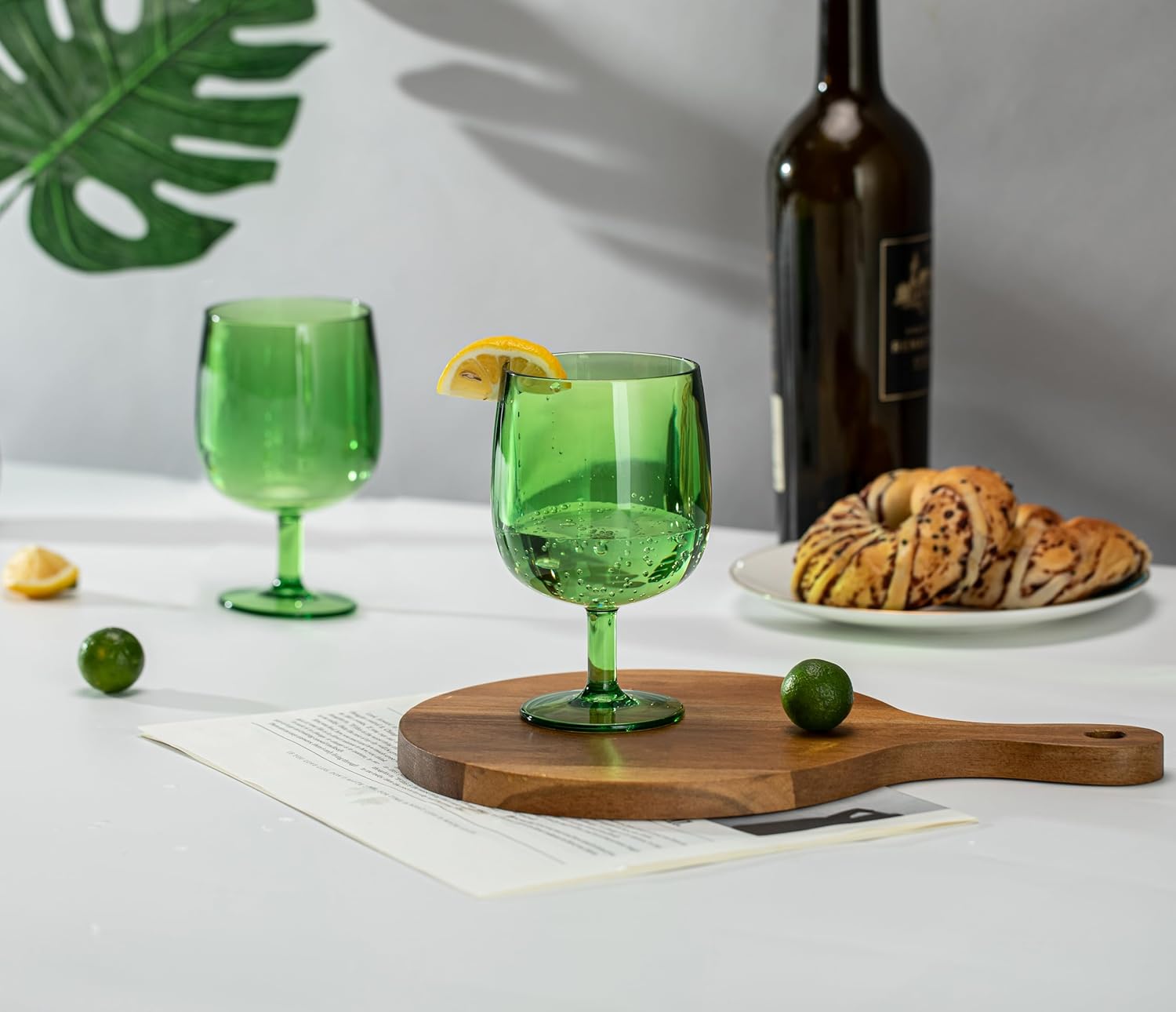 KOXIN-KARLU Classic Stackable 12 ounce Plastic Wine Stems Acrylic Glasses, set of 6 Green - Image 3