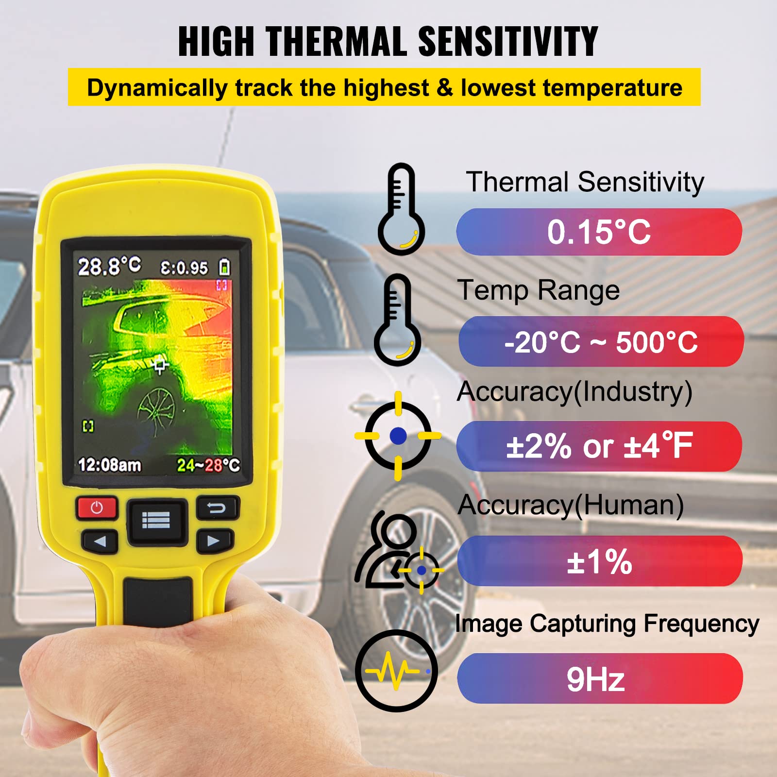 VEVOR Infrarot-Wärmebildkamera 3600 Pixel, IR Thermokamera USB Thermografie Thermal Kamera Infrarotkamera mit LCD-Bildschirm, Thermodetektor Temperaturbildkamera -20°C~500°C Temperaturbereich