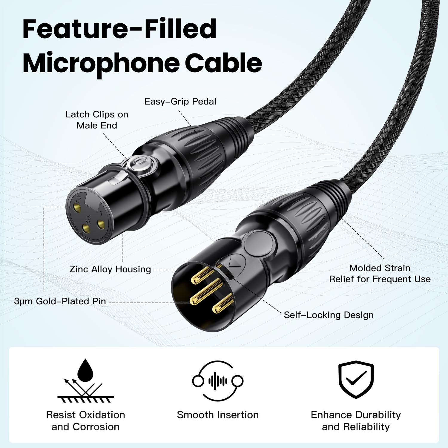 XLR Cable 10ft 2 Pack, Male to Female XLR Microphone Cable, Gold-Plated 3-Pin Oxygen-Free Copper (OFC) Shielded Nylon Braided Mic Cord for Mixer, Speaker Systems, 10 Foot - Image 4
