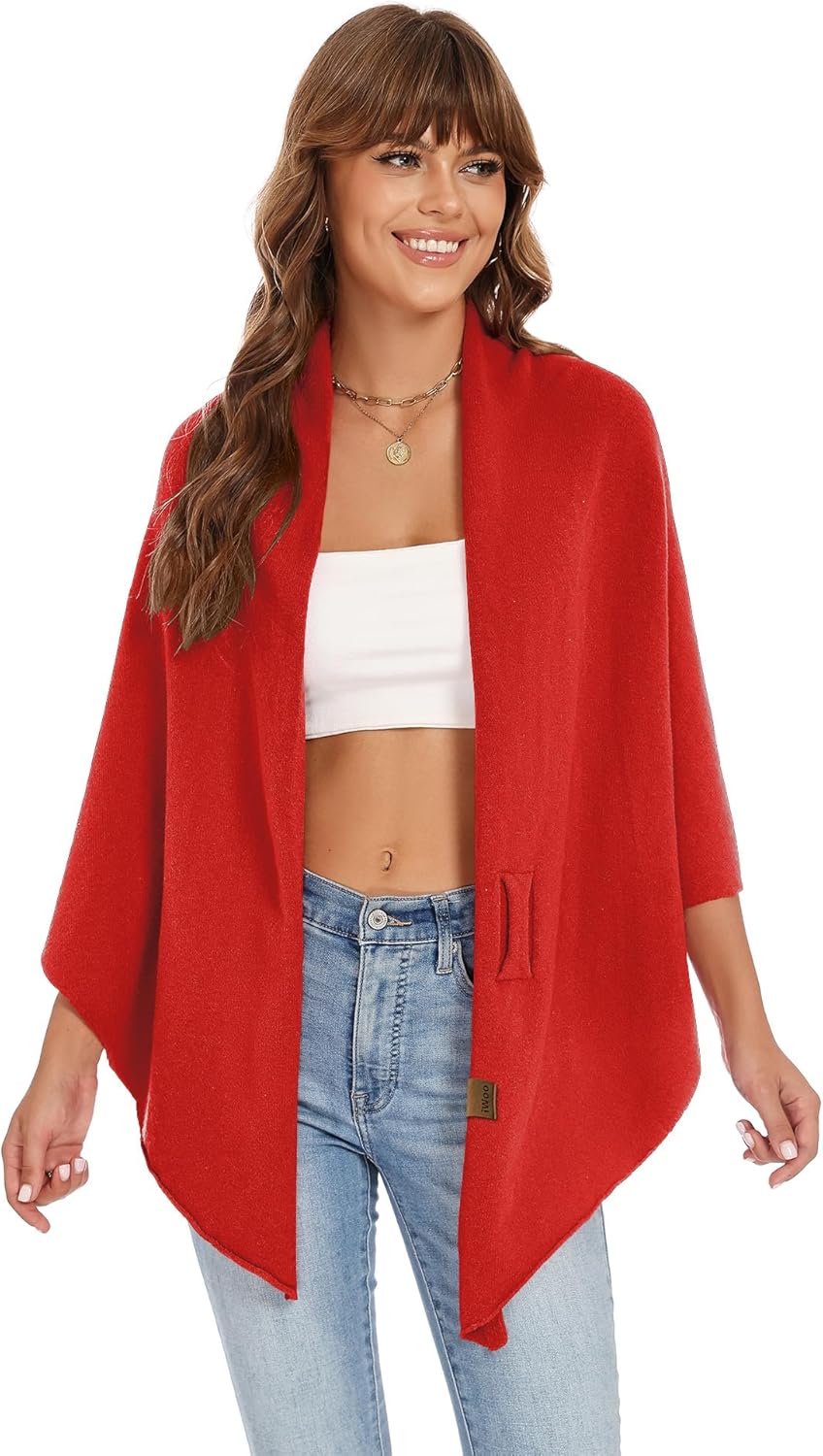 iWoo Women Soft Shawl Wraps kintted Open Front Poncho Sweater for Spring Fall Winter - Image 6