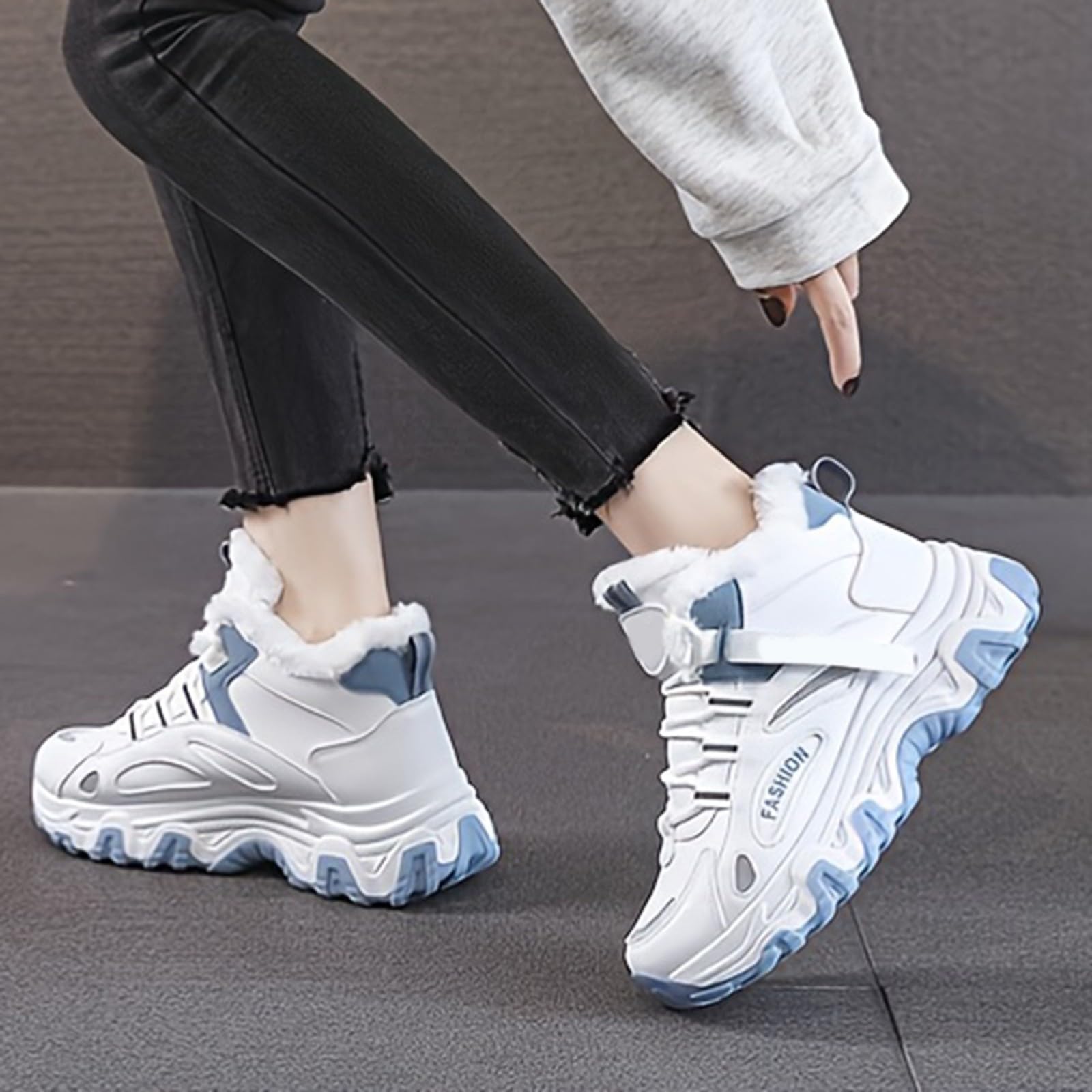 Zapatos de mujer para mujer, zapatos casuales blancos para mujer, color negro, todos los paneles, otoño e invierno, terciopelo plano, tenis altos