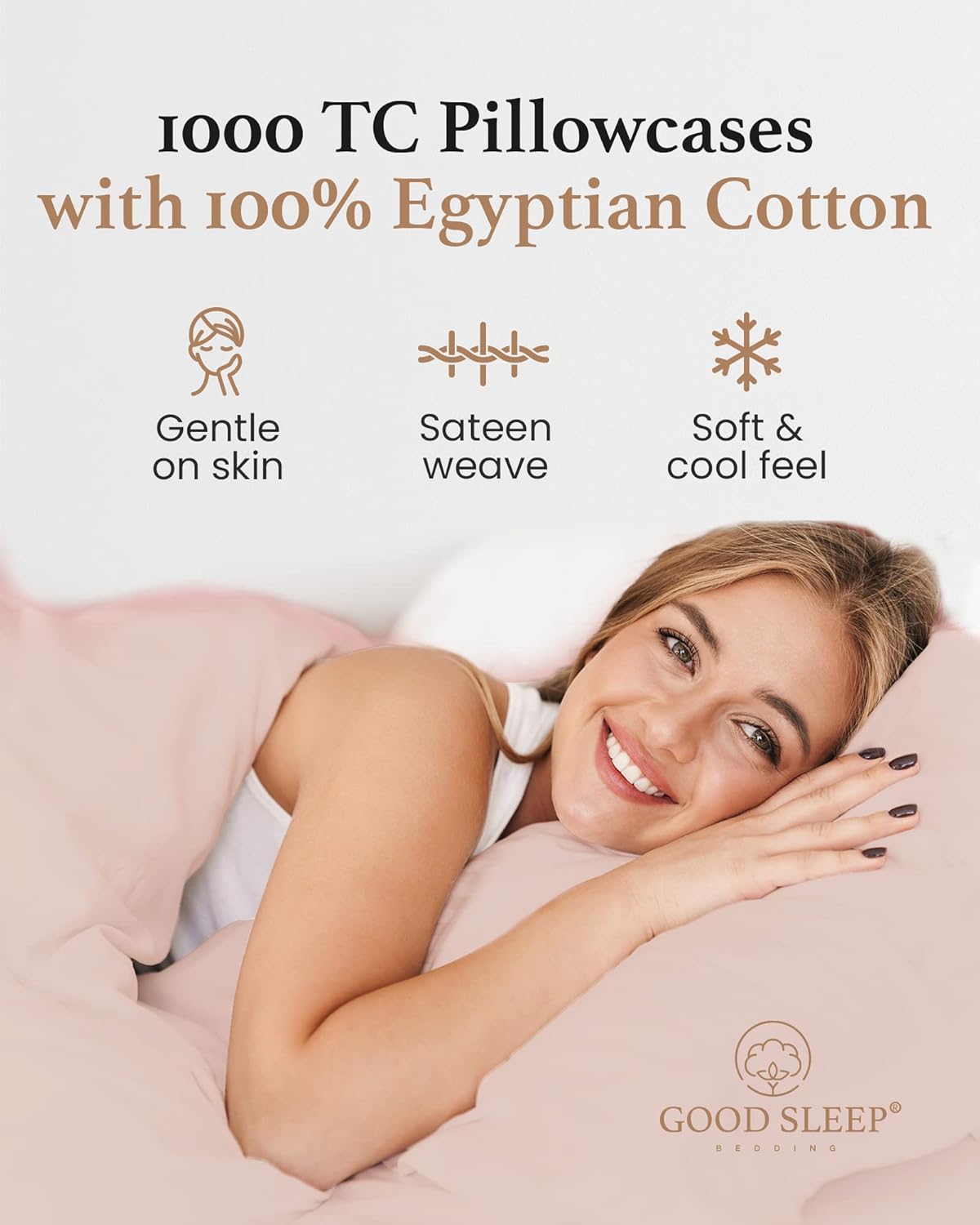 1000 TC Blush King Pillowcases Set of 4 100% Egyptian Cotton Pillow Cases with Long Staple Cotton & Sateen Weave, Silky Soft Hotel - Like Bed Pillow Covers for Comfy Sleeping, Snug Fit - Image 4