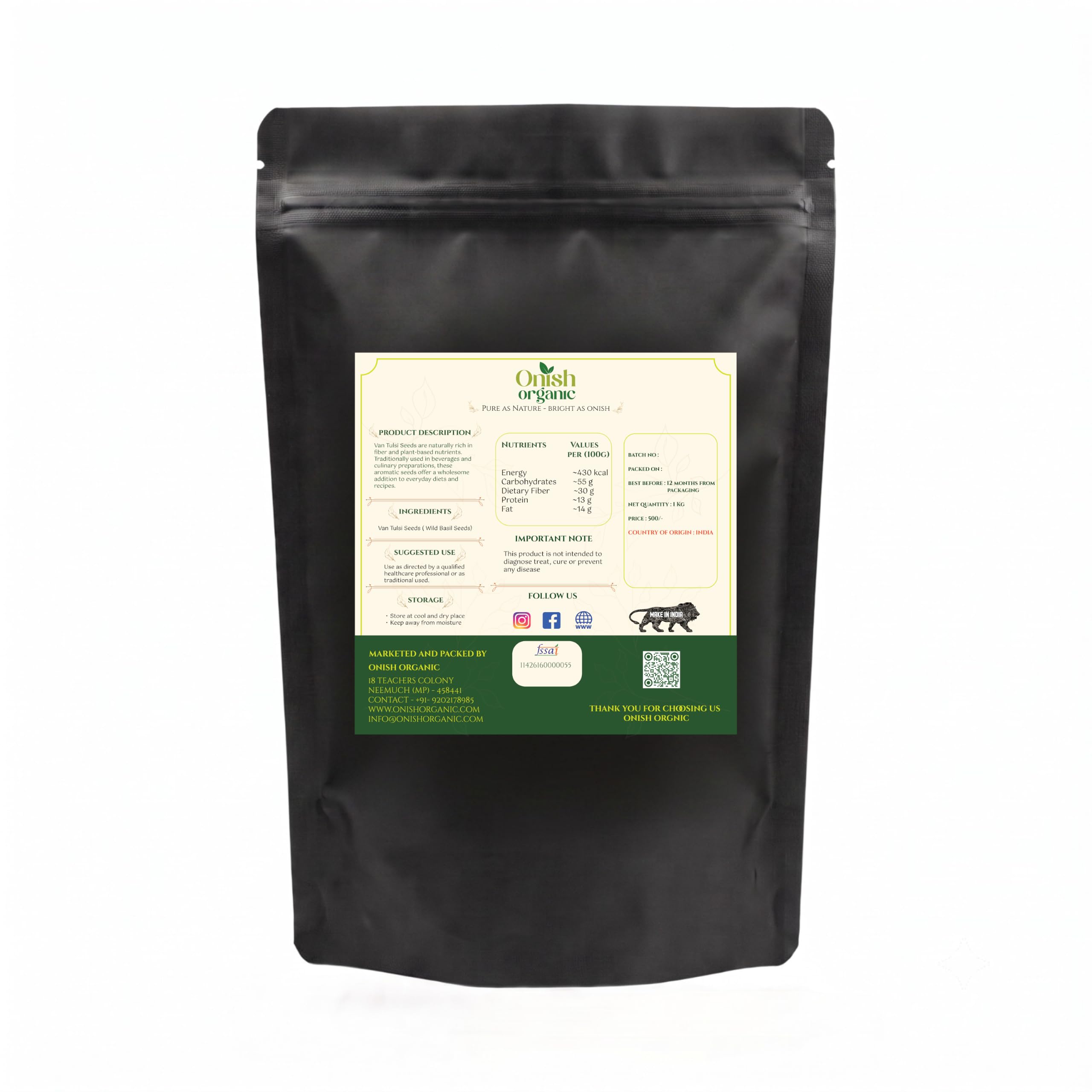 Onish Organic Mahabeera Seeds 1 Kg | Van Tulsi Beej, Vana Tulasi, Talmakhana | 100% Natural, Sortex Cleaned, Chemical-Free | For Knee & Joint Pain Relief, Bone Health, Digestion & Weight Management — Amazon image 5