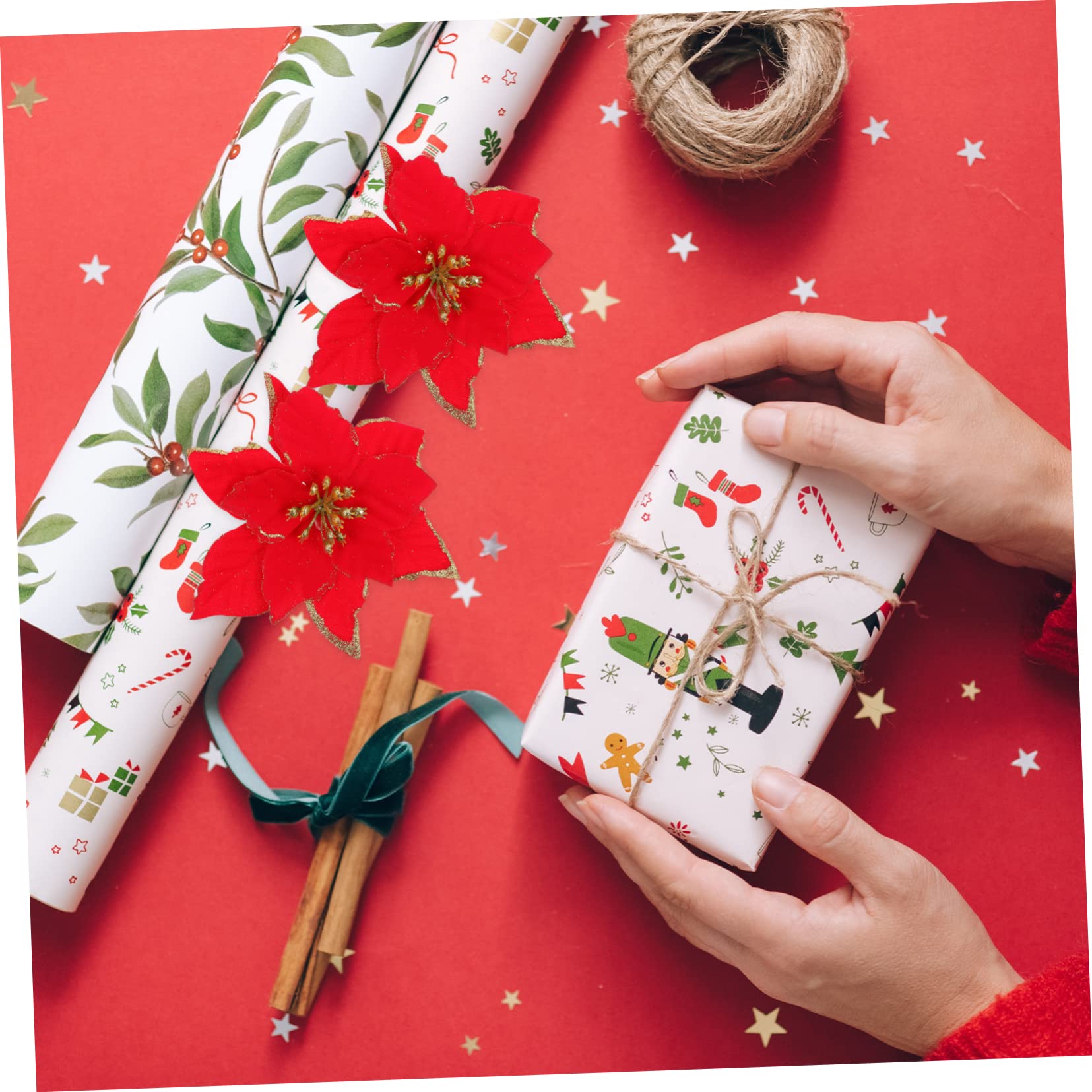 ABOOFAN 96piezas Flores Artificiales Brillantes para Decoración Navideña De Poinsettia Roja Adornos para Árbol Guirnalda y Manualidades Navideñas