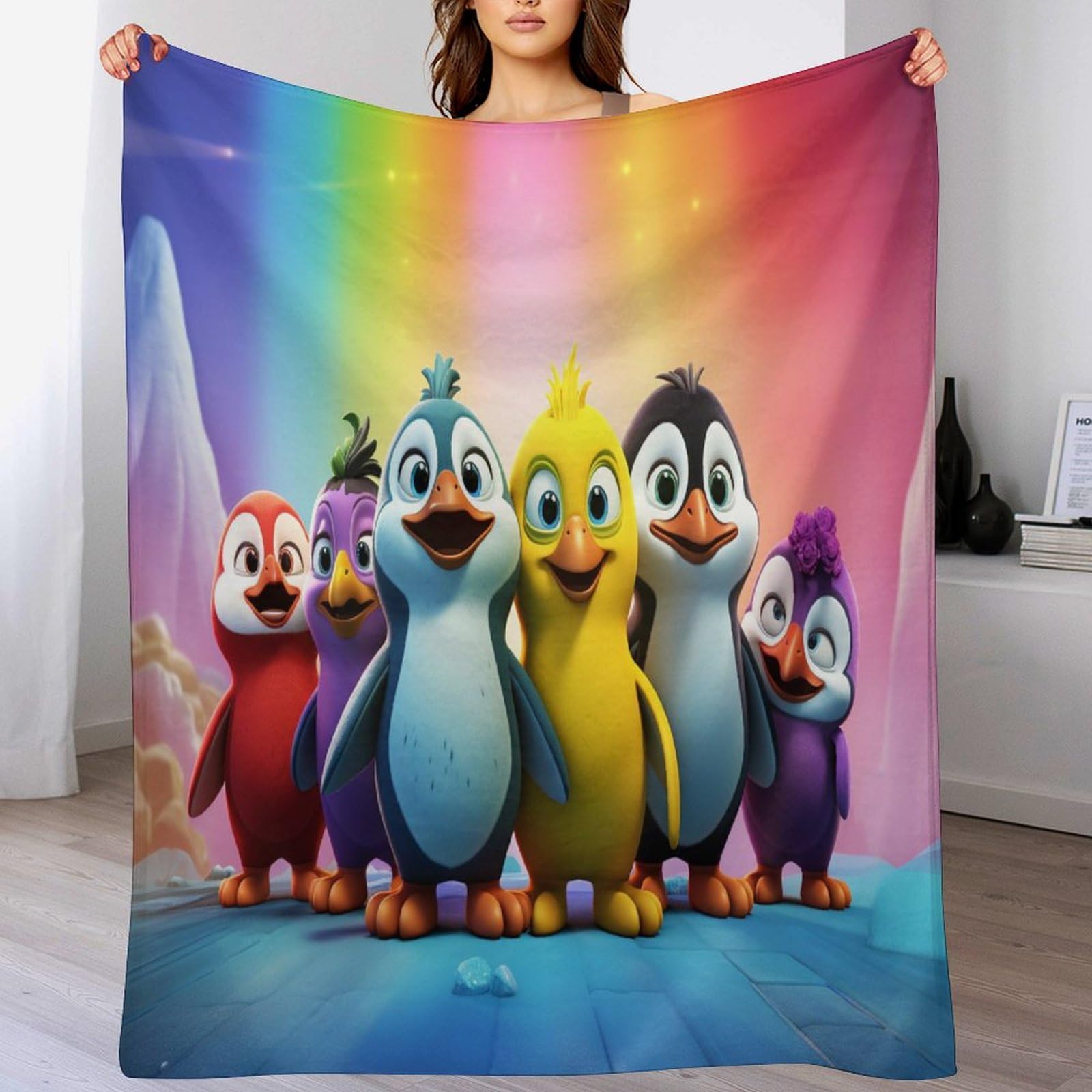 Couverture pingouin en polaire pour soirées cocooning et canapé salon