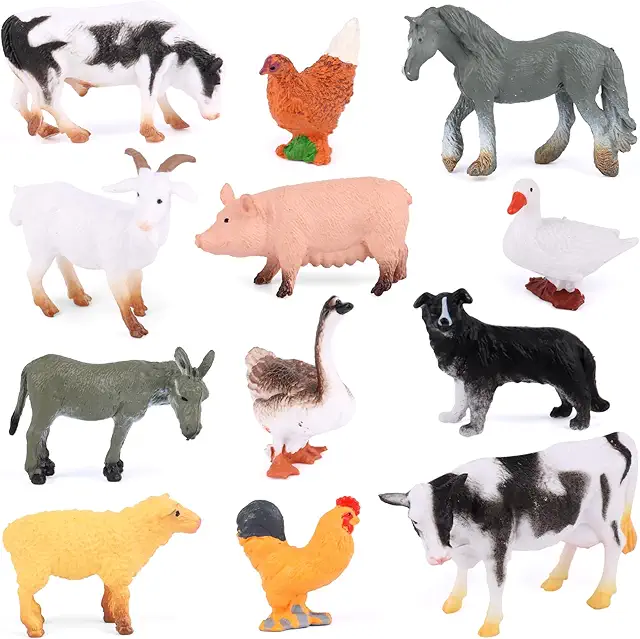 MXTIMWAN 12 Piezas Figuras de Animales de Granja, Mini Juguetes Realistas para Niños