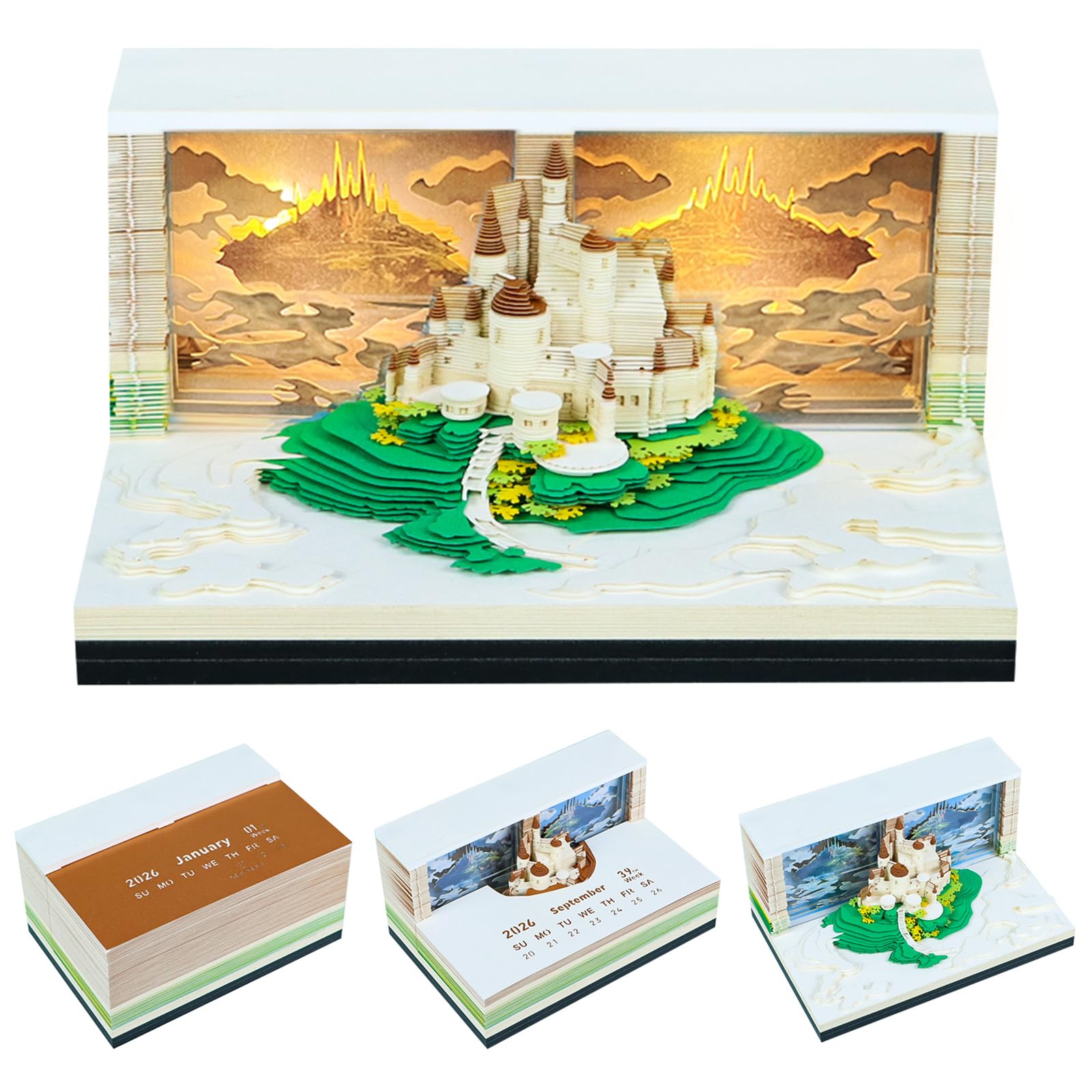 Calendario da tavolo portatile Heaven Alcazar alimentato a batteria illuminato per uso notturno Calendario cartaceo speciale