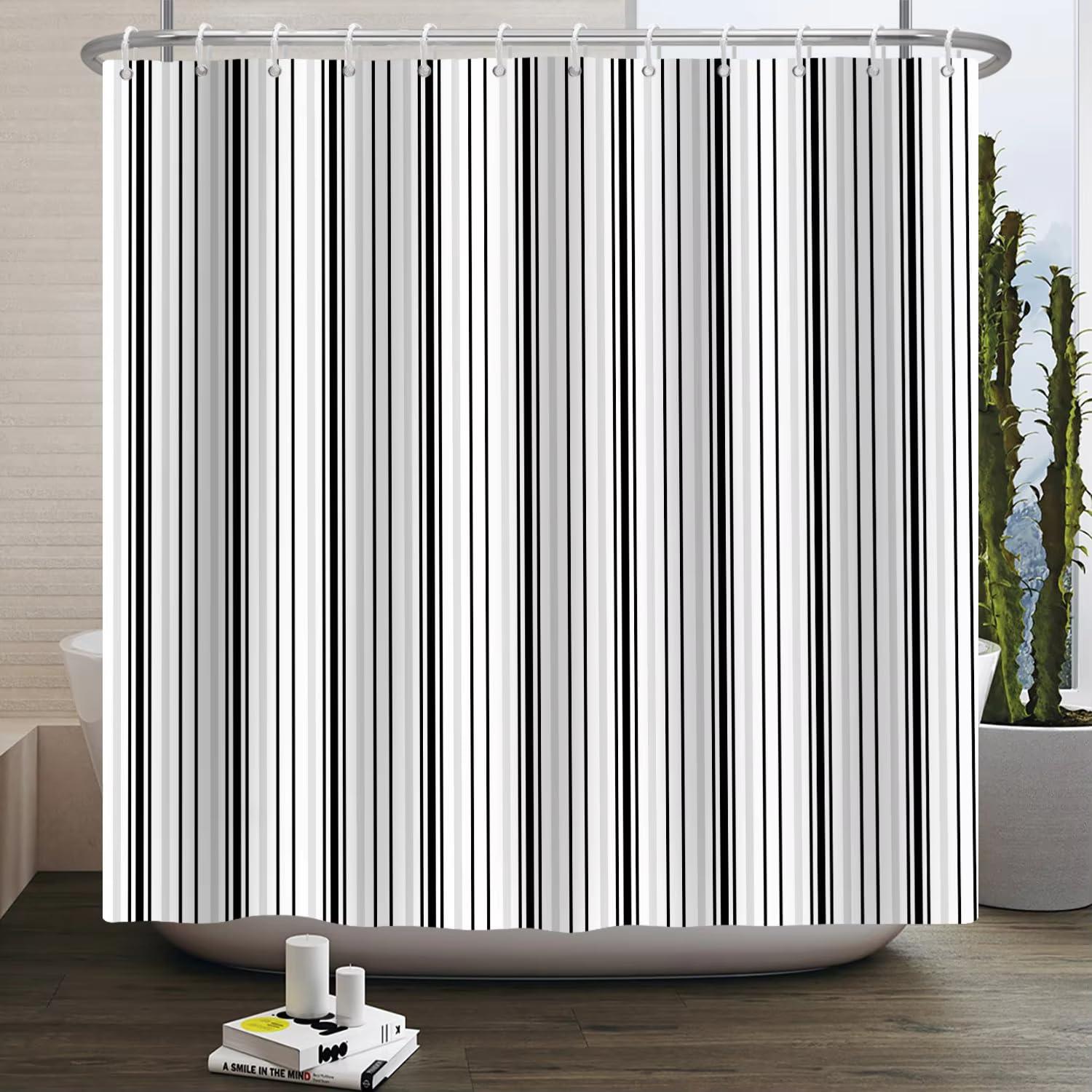 Rideau de douche géométrique moderne 180x200 cm avec crochets pour séparation